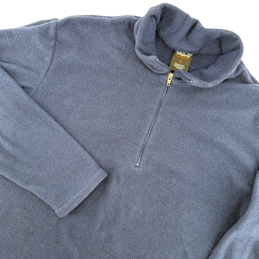 Vintage Patagonia Capilene Fleece Pullover Mens M Navy Blue Quarter Zip USA Made